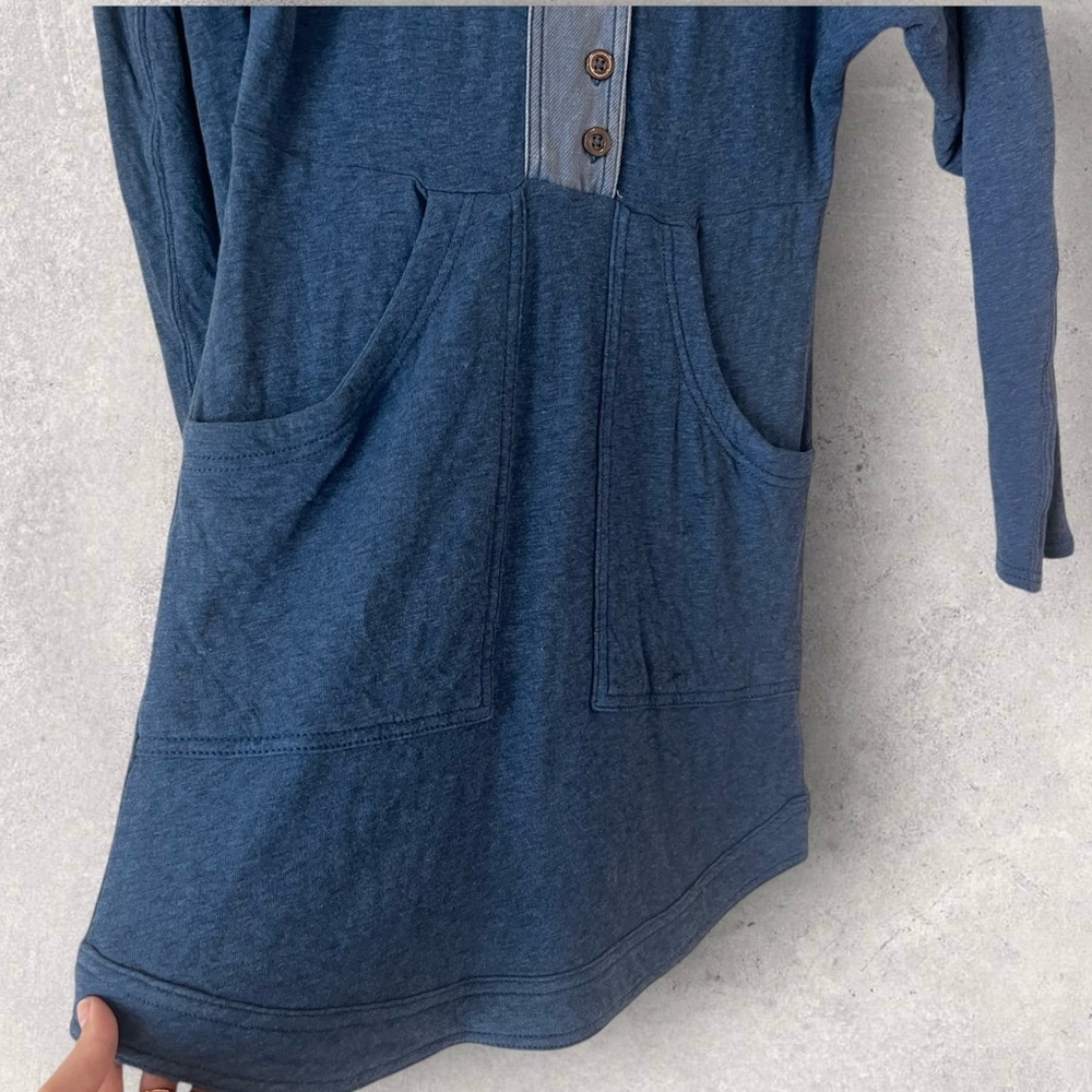 Free People Seeking Hearts Tunic Blue Button Front Long Sleeve Dress Size S - Picture 10 of 11